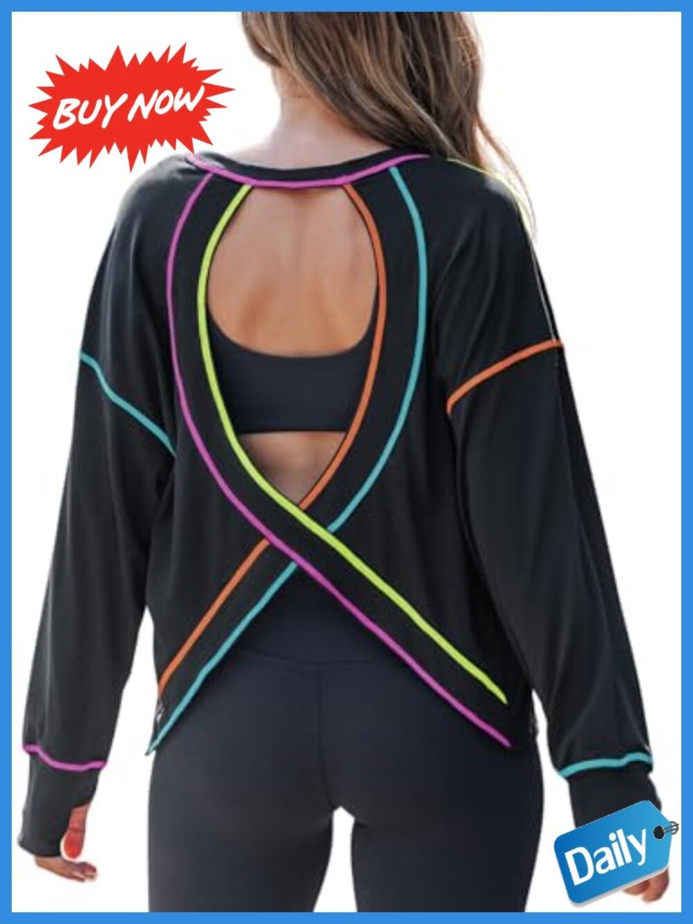 Open Back Long Sleeve Workout Top Women Crossover Athletic Shirt